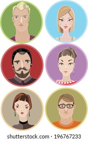 Vector collection of six people avatars in flat style. People avatars. Vector illustration 