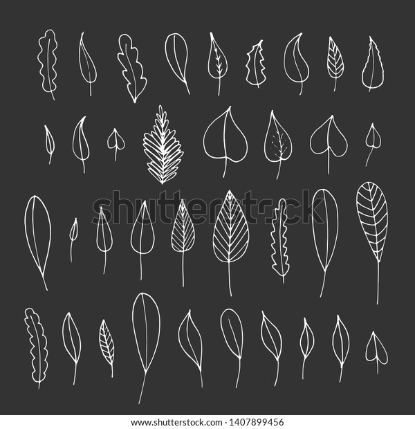 Vector collection of\
sketch leaves. Hand drawn style decoration for concept design.\
Doodle illustration