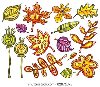 Vector collection of sketches - decorative leaves