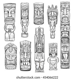 Vector collection of sketches Hawaiian tiki idols