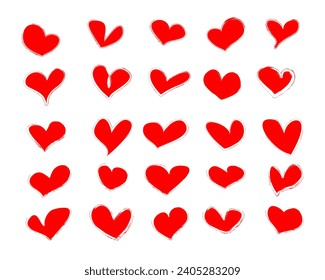 Colección vectorial de bocetos de corazones rojos, afecto, símbolos de amor