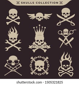 Vector collection of skull characters in various styles.