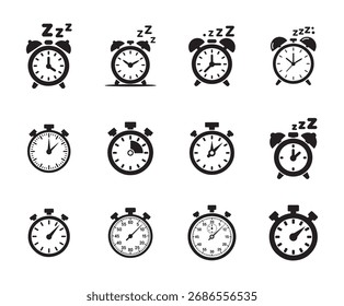 Coleção de Vetores de Símbolos de Relógio de Sono e Temporizador