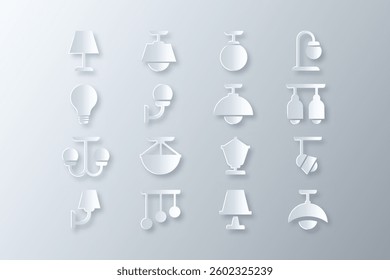 vector collection of sleeping lights. white papercut style sleeping lamp icon
