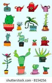 vector collection of  small cactuses in a pots