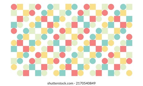 Vector. A collection of small circles and small squares. Bright pastel colors. Designs for baby clothes, cribs and nursery. Design for kids. Design theme for a special place for children. Simple. 