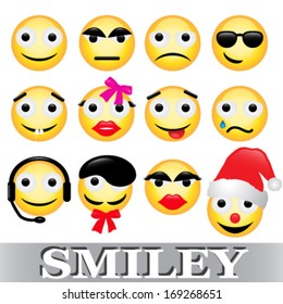 vector collection of smiley faces with a different emotions (feelings)