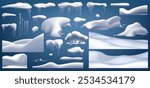 Vector collection of snow caps, icicles, isolated on background, ice, snowball set icon