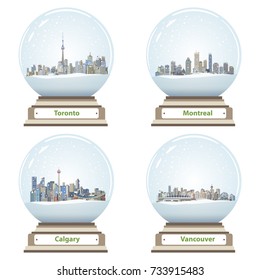 Vector Collection Of Snow Globes With Canadian City Skylines