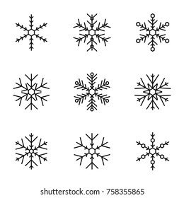 Vector collection of snowflakes, black icon on a white background