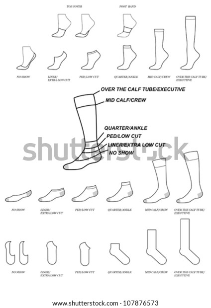 Vector Collection of Socks Styles Silhouettes\
Isolated on White