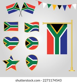 Vector collection of South Africa flag emblems and icons in different shapes vector illustration of south Africa