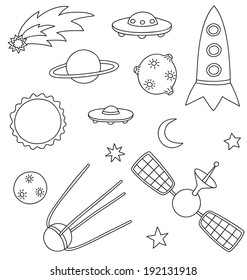Vector collection of spaceship, planets and stars