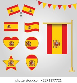 Vector collection of Spain flag emblems and icons in different shapes vector illustration Spain