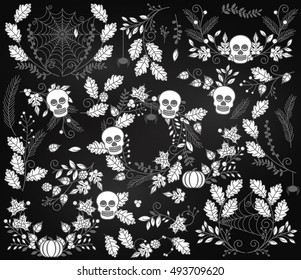 Vector Collection of Spooky Halloween Florals, Laurels and Wreaths