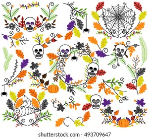 Vector Collection of Spooky Halloween Florals, Laurels and Wreaths