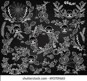 Vector Collection of Spooky Halloween Florals, Laurels and Wreaths