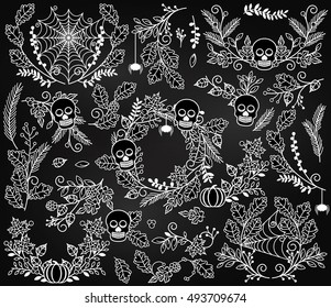 Vector Collection of Spooky Halloween Florals, Laurels and Wreaths