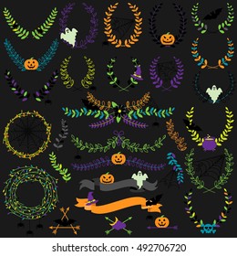 Vector Collection of Spooky Halloween Laurels, Wreaths and Floral Elements