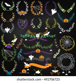 Vector Collection of Spooky Halloween Laurels, Wreaths and Floral Elements