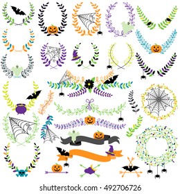 Vector Collection of Spooky Halloween Laurels, Wreaths and Floral Elements