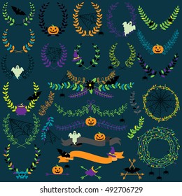 Vector Collection of Spooky Halloween Laurels, Wreaths and Floral Elements