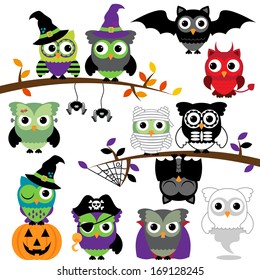 Vector Collection of Spooky Halloween Owls