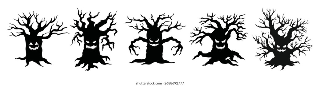 Vektorsammlung von gespenstischen Halloween-Baum-Gesichter