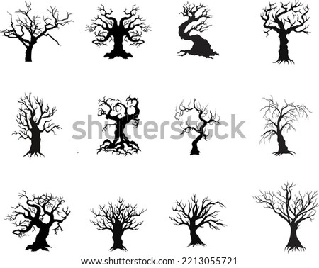 A vector collection of spooky halloween trees for artwork compositions.