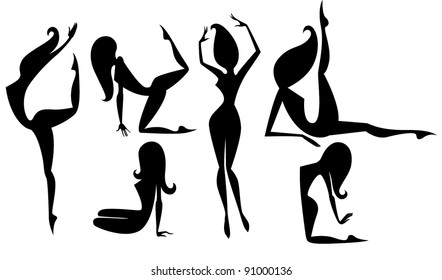 vector collection of sportive woman's silhouettes