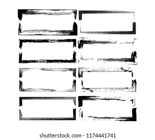 Vector collection of square empty borders. Set of black rectangle grunge frames. 
