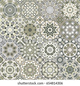 Vector collection of square and octagonal seamless patterns in Oriental style. A set of multicolor tiles.