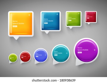 Vector Collection Of Square And Round Plastic Glossy Speech Bubbles