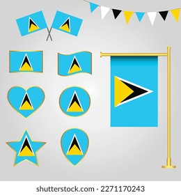 Vector collection of ST Lucia flag emblems and icons in different shapes vector illustration of ST Lucia