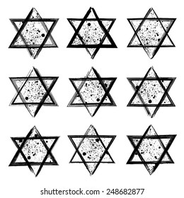 Vector collection of the stars of David created in grunge style. Elements for your design.