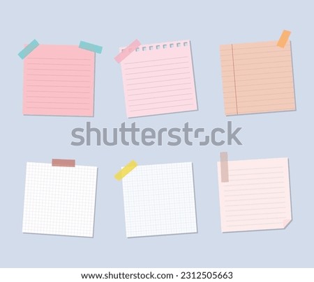 vector collection of sticky note illustrations. Set of paper notes stick with adhesive tapes reminder paper office icon illustration.
