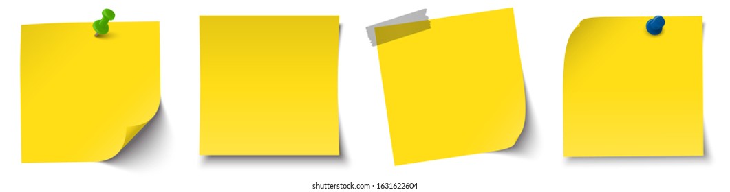 vector collection of sticky papers with pin needle or adhesive tape