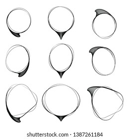 Vector collection of stripe line speech bubbles with hand drawn style. outline design elements set isolated on white background.