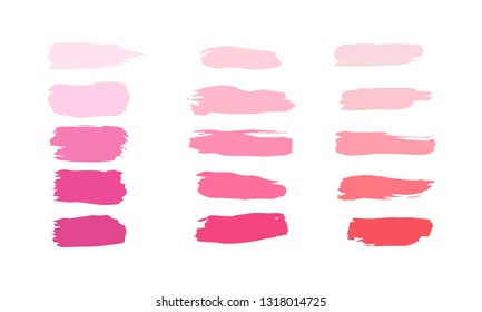 Vector Collection of strokes of lipsticks various colors isolated on white. Makeup sample, use for advertising flyer, banner, brochure, booklet and leaflets for the promotion of decorative cosmetics 