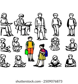 Vector collection of students and teachers, there are 2 example of coloring
