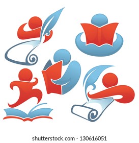 vector collection of studying, writing and reading symbols and education icons