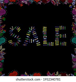 Vector. Collection with style backgrounds for your project, commercial banner, flayer, animation, advertisement, sale, frame. Seamless pattern. Sale lettering in black, red and green colors.