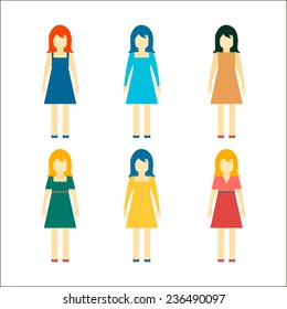 Vector collection of stylish beautiful female characters in modern flat design. Isolated on white background