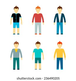Vector collection of stylish male characters in modern flat design. Isolated on white background