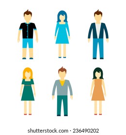 Vector collection of stylish male and female characters in modern flat design. Isolated on white background