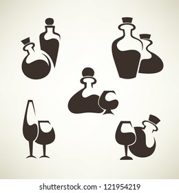 vector collection of stylized alcohol and  wine symbols