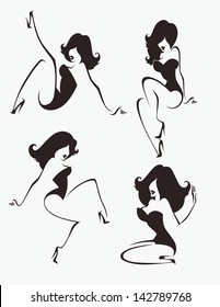 vector collection of stylized cartoon pin up girls in different poses