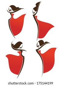 vector collection of stylized girls in bright red dresses