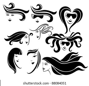 vector collection of stylized girl's faces