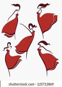 vector collection of stylized girls in red dresses